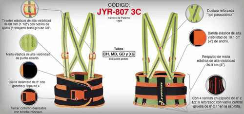 FAJA CON SOPORTE SACROLUMBAR DE MALLA ELÁSTICA CON TIRANTES  HIGH VISIBILITY  REFL - Imagen 2