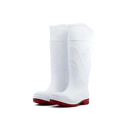 BOTA DE HULE BLANCA CON SUELA ROJA  MODELO LASER PREMIUM