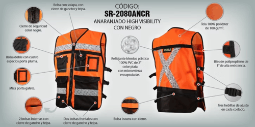 CHALECO RESCATISTA AMARILLO / NARANJA / VERDE HIGH VISIBILITY CERRADO - Imagen 4