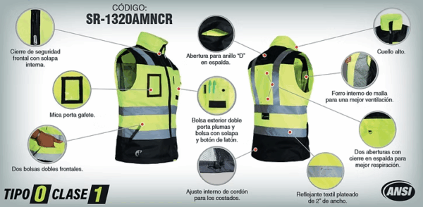 CHALECO EJECUTIVO AMARILLO / ANARANJADO ANSIC TIPO 0 CLASE 1 - Imagen 2